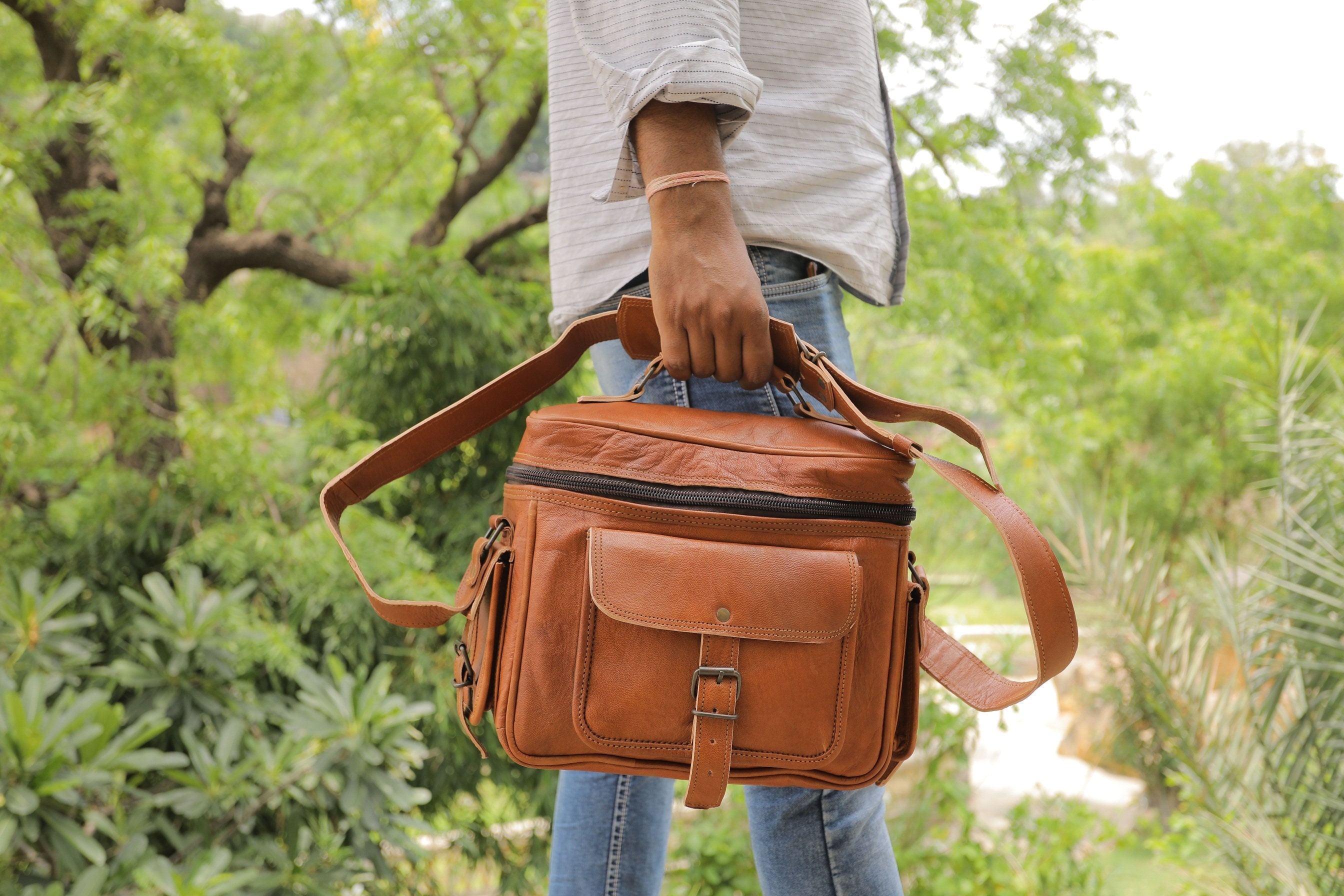 Camera Box leather handbag