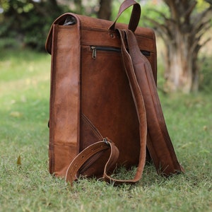 Brown leather backpack, vintage leather bag, handmade backpack for school, travel leather backpack, messenger backpack for men & women image 7