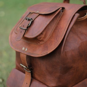 Genuine leather travelling backpack, 16'' backpack for hiking, Personalized knapsack for men & women, Trekking rucksack, Vintage backpack image 6