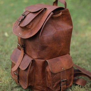 Genuine leather travelling backpack, 16'' backpack for hiking, Personalized knapsack for men & women, Trekking rucksack, Vintage backpack image 5