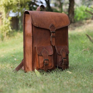 Brown leather backpack, vintage leather bag, handmade backpack for school, travel leather backpack, messenger backpack for men & women image 4