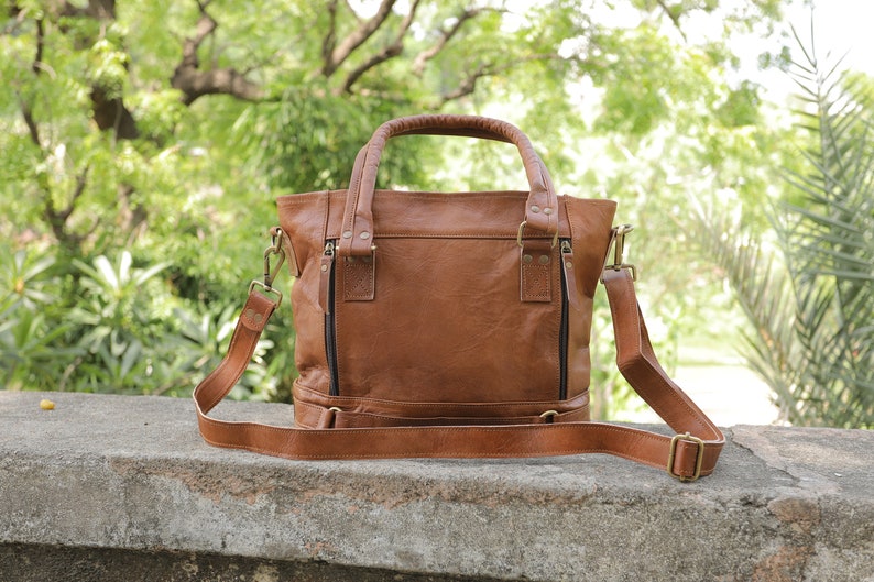 Personalized Handbag for women, leather tote bag, leather shoulder bags for her, genuine leather shoulder bags, vintage boho, brown tote bag image 3
