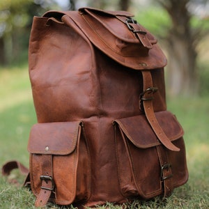 Genuine leather travelling backpack, 16'' backpack for hiking, Personalized knapsack for men & women, Trekking rucksack, Vintage backpack image 3