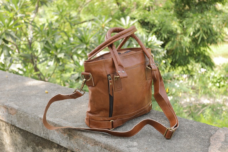Personalized Handbag for women, leather tote bag, leather shoulder bags for her, genuine leather shoulder bags, vintage boho, brown tote bag image 6