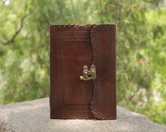 Genuine Vintage Antique Leather Journal | Organizer unlined Notebook Daily Personal with Lock and Latch