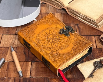 The sun journal | Book Of Shadow Journal Grimoire Leather Journal Personalized girmoire Leather Stone Journal Medieval Book Sun Journal.