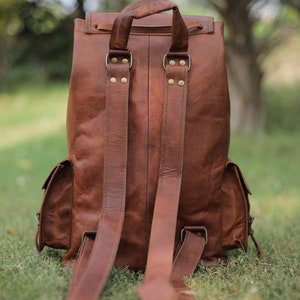 Genuine leather travelling backpack, 16'' backpack for hiking, Personalized knapsack for men & women, Trekking rucksack, Vintage backpack image 8