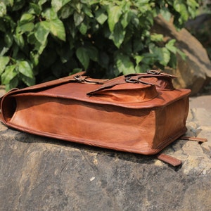 Brown leather backpack, vintage leather bag, handmade backpack for school, travel leather backpack, messenger backpack for men & women image 5