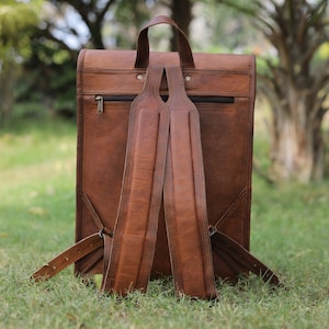 Brown leather backpack, vintage leather bag, handmade backpack for school, travel leather backpack, messenger backpack for men & women image 8