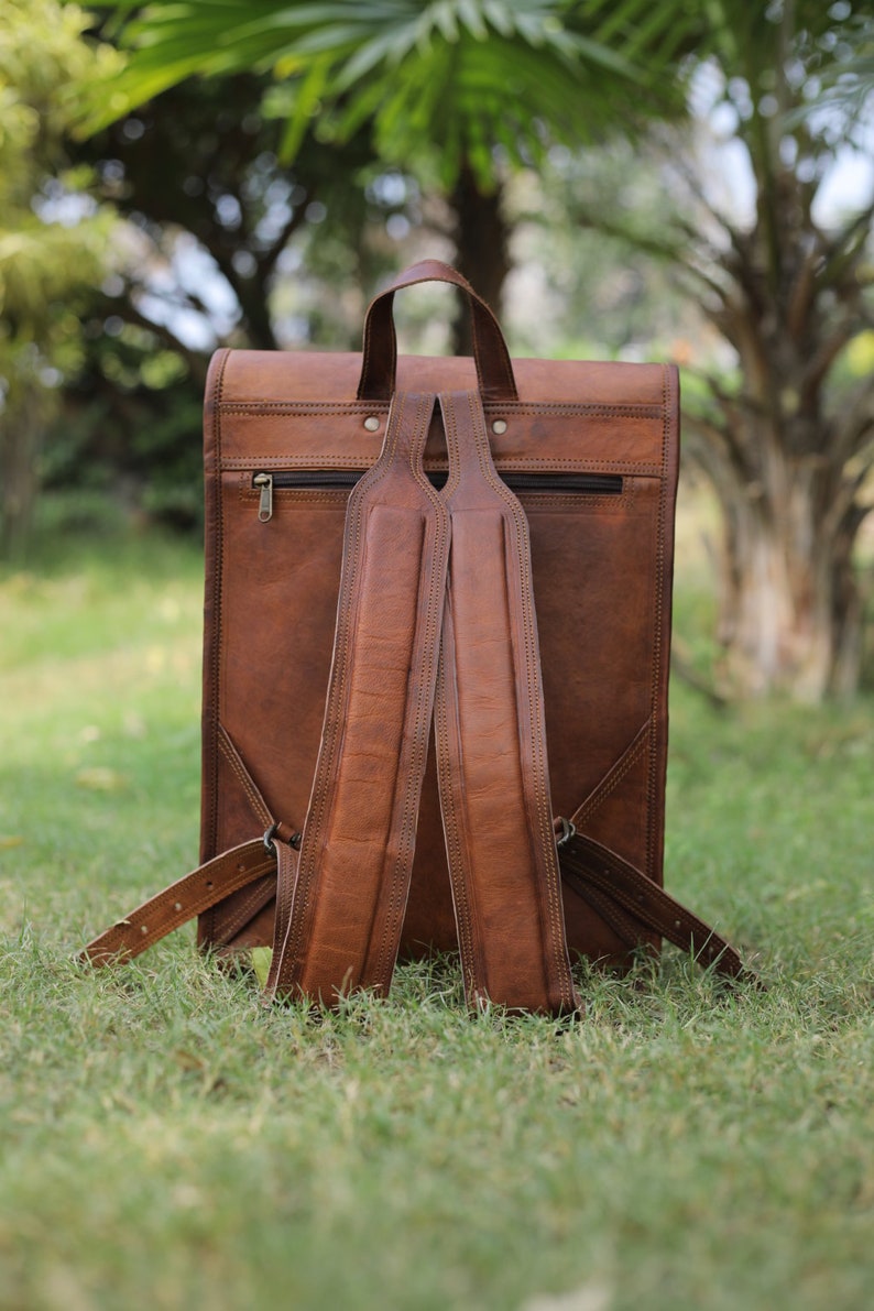 Brown leather backpack, vintage leather bag, handmade backpack for school, travel leather backpack, messenger backpack for men & women image 8