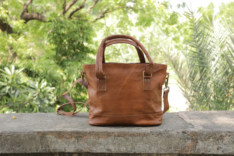 Personalized Handbag for women, leather tote bag, leather shoulder bags for her, genuine leather shoulder bags, vintage boho, brown tote bag image 2