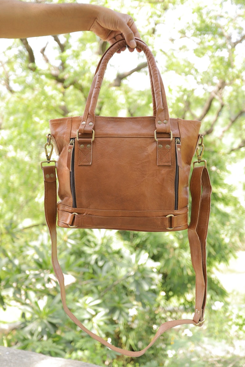 Personalized Handbag for women, leather tote bag, leather shoulder bags for her, genuine leather shoulder bags, vintage boho, brown tote bag image 4