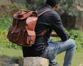 Genuine leather travelling backpack, 16'' backpack for hiking, Personalized knapsack for men & women, Trekking rucksack, Vintage backpack