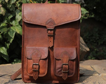 Bruine leren rugzak, vintage leren tas, handgemaakte rugzak voor school, leren reisrugzak, messenger rugzak voor mannen & vrouwen