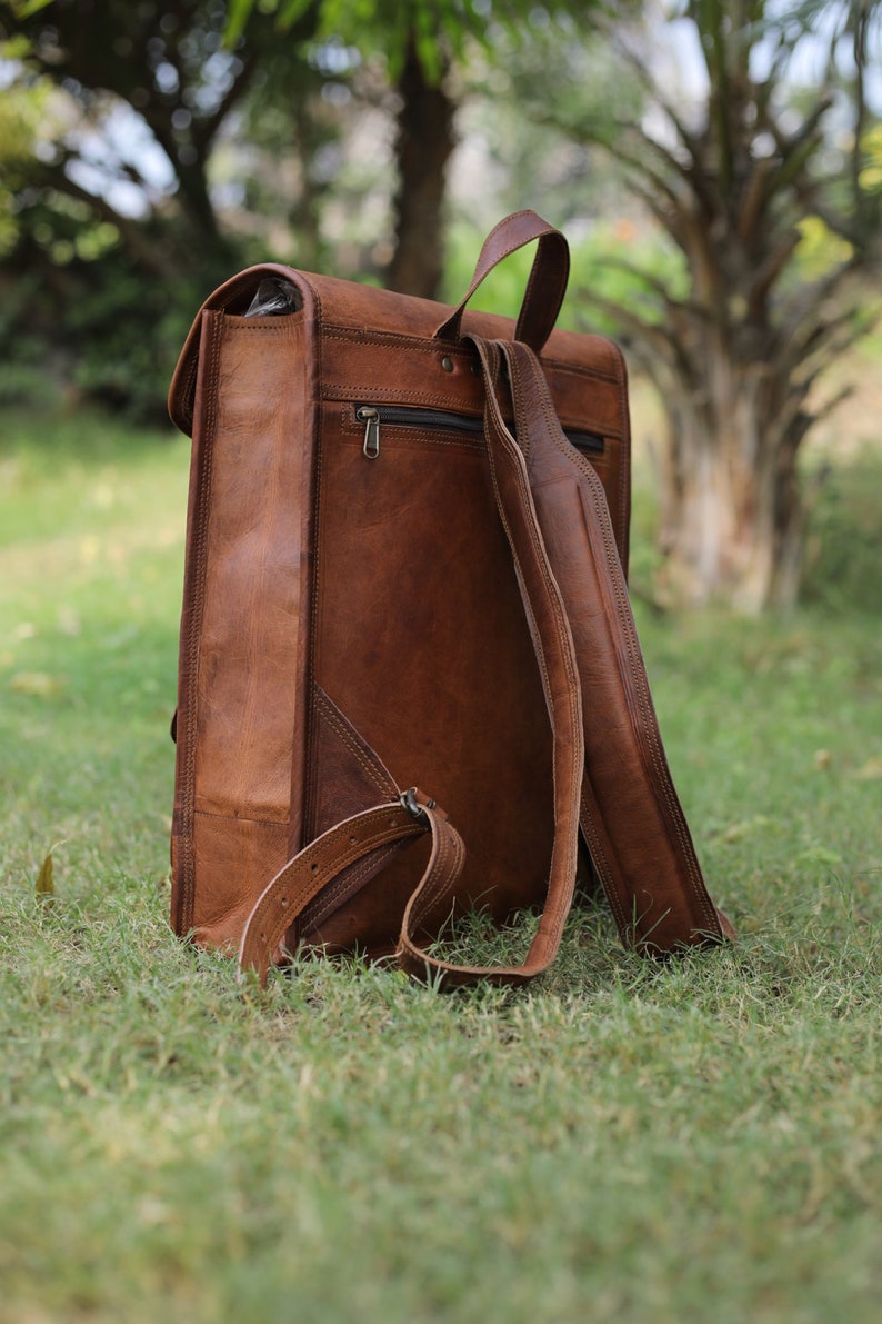 Brown leather backpack, vintage leather bag, handmade backpack for school, travel leather backpack, messenger backpack for men & women image 6