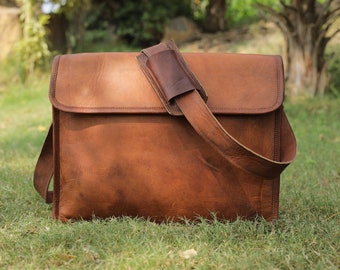 Personalised Leather Messenger Bag, Laptop Bag, Men’s Briefcase Bag