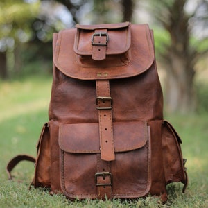 Genuine leather travelling backpack, 16'' backpack for hiking, Personalized knapsack for men & women, Trekking rucksack, Vintage backpack image 2