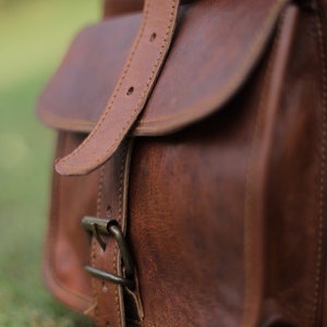 Genuine leather travelling backpack, 16'' backpack for hiking, Personalized knapsack for men & women, Trekking rucksack, Vintage backpack image 7
