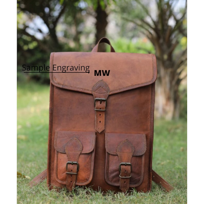 Brown leather backpack, vintage leather bag, handmade backpack for school, travel leather backpack, messenger backpack for men & women image 9