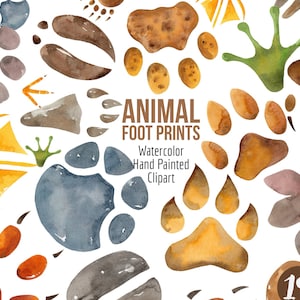 Aquarelle Animal Footprints Clipart- Peint à la main PNG Animal Foot tracks- Nursery Wilderness Clip Art- Chien- Chat- Cerf- Ours- Renard- Grenouille etc.