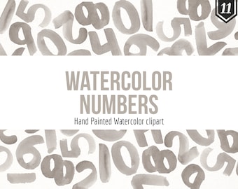 Numeri acquerello grigio Clipart- Grafica acquerello dipinta a mano- Numeri Clipart- Numeri bambini Arte- Numeri scolastici- Acquerello 123 Art