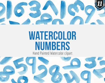Hand Painted Blue Watercolor Numbers- Numbers Clipart- Kids Clipart- School Numbers- Watercolor 123- 11 PNG Images