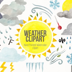 Watercolor Weather Clipart- Hand Painted Weather Clipart- Climate Watercolor Clipart- Weather Graphics- Weather Clipart Set- Science Clipart