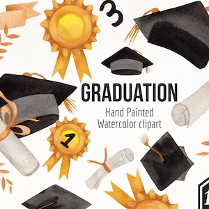 Acuarela Graduación Clipart- Pintado a mano Graduación Clipart- Graduación Gráficos- Acuarela Escuela Clipart- Escuela Graduación Gráficos