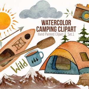 Watercolor Camping Clipart- Hand Painted Clipart- Camping Graphics- Camping Images- Camping Art- Camping PNG- Instant Download