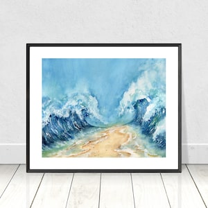 Split Sea Painting- Digital Print- Watercolor Waves- Hand Painted Waves- Water Art- Water Painting- Sea Art- Blue Art- High Resolution
