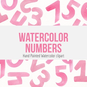 Pink Watercolor Numbers Clipart- Hand Painted Watercolor Graphics- Numbers Clipart- Kids Learning Art- School Numbers- Watercolor 123 Art