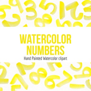 Watercolor Numbers Clipart- Yellow Numbers - Numbers Clipart- Numbers PNG- School Clipart- Teaching Clipart- Learning Clipart- Nursery Clip