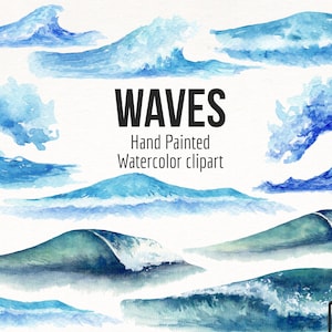 Blue Watercolor Waves Clipart- Hand Painted Waves- Ocean Clipart- Sea Clipart- Nautical Ocean Waves- Summer Clipart- Waves Png- Water Png
