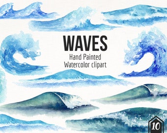 Blue Watercolor Waves Clipart- Hand Painted Waves- Ocean Clipart- Sea Clipart- Nautical Ocean Waves- Summer Clipart- Waves Png- Water Png