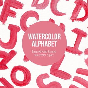 Pink Watercolor Alphabet Letters Clipart- Hand Painted Alphabet Clipart- Nursery Room Letters- Pink Letter Art- Pink Alphabet Clip Art