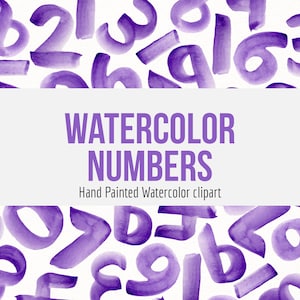 Purple Watercolor Numbers Clipart- Hand Painted Watercolor Graphics- Numbers Clipart- Kids Numbers Art- School Numbers- Watercolor 123 Art