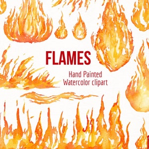 Aquarell Flammen Clipart - Handgemaltes Feuer Clipart - Flamme Grafiken - Feuer Grafiken - Lagerfeuer Clipart - Feuerball Clipart - Hitze Clipart - PNG