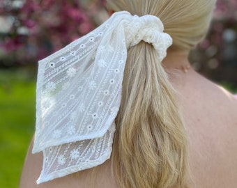 Cream Hair Scarf, Hair Scarf, Hair Accessories, Scrunchie, Scrunchie Scarf, Cream Eyelet Hair Scarf