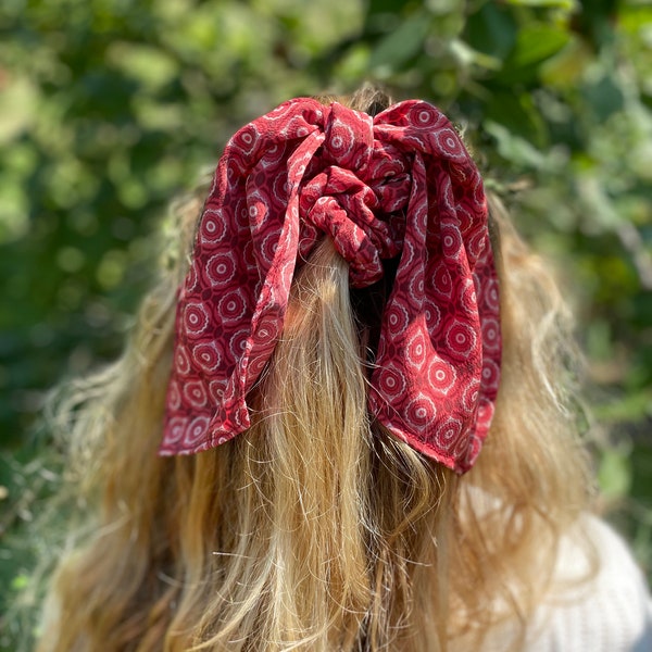 Maroon Medallion Hair Scarf, Hair Scarf, Hair Accessories, Scrunchie, Scrunchie Scarf, Birthday Present, Fall Hair Scarf, Fall Gift