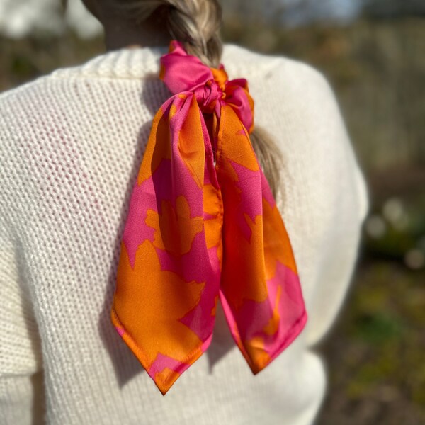 Bright Pink and Orange Hair Scarf, Hair Scarf, Hair Accessories, Scrunchie, Scrunchie Scarf, Summer Hair Scarf, Barbie, Barbie Pink