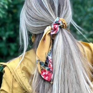 Yellow Floral Hair Scarf, Hair Scarf, Hair Accessories, Scrunchie, Scrunchie Scarf, Graduation Present image 1