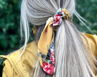 Yellow Floral Hair Scarf, Hair Scarf, Hair Accessories, Scrunchie, Scrunchie Scarf, Graduation Present