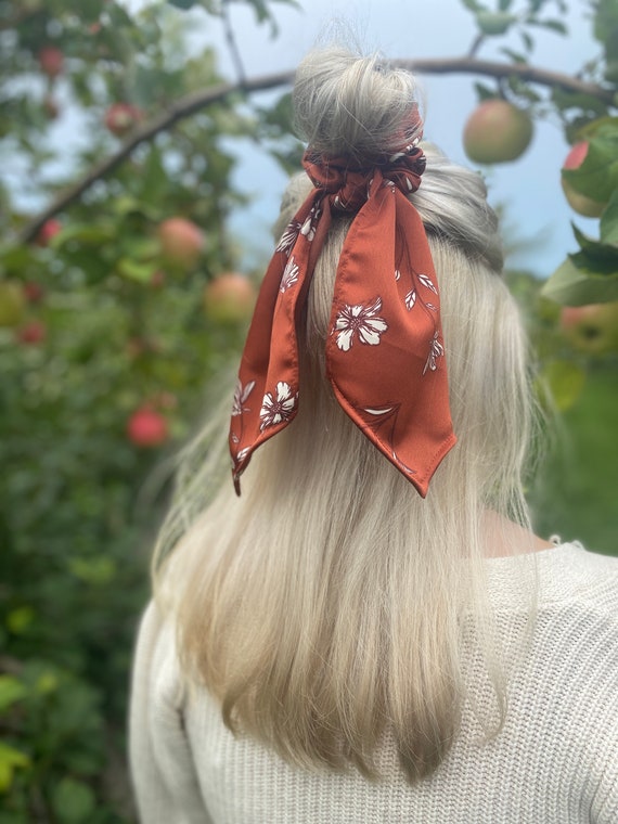 TheMessyBunBoutique Auburn Floral Hair Scarf Hair Scarf Hair Accessories Scrunchie Scrunchie Scarf Fall Hair Accessory Fall Hair Scarf