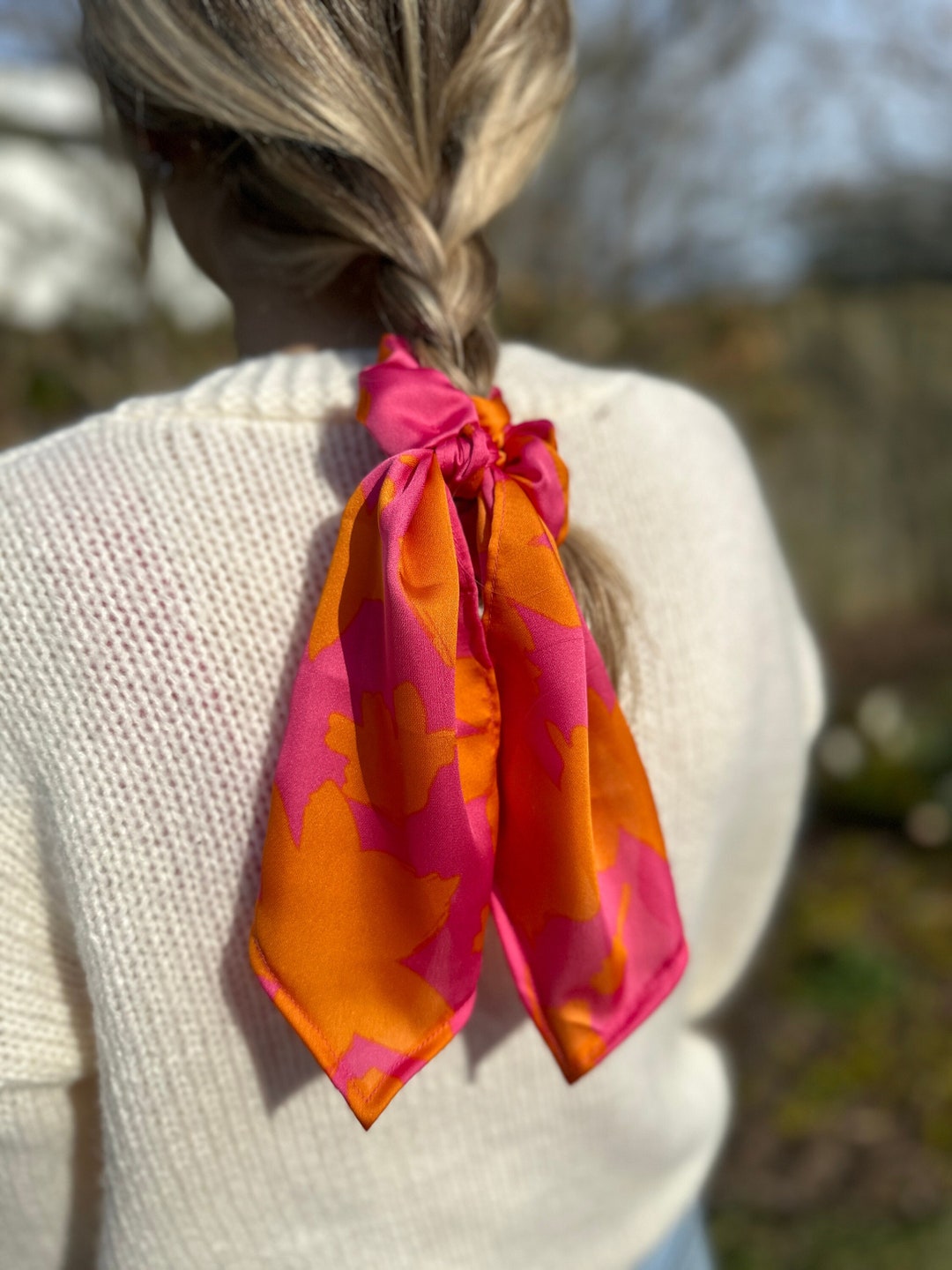 Bright Pink and Orange Hair Scarf, Hair Scarf, Hair Accessories
