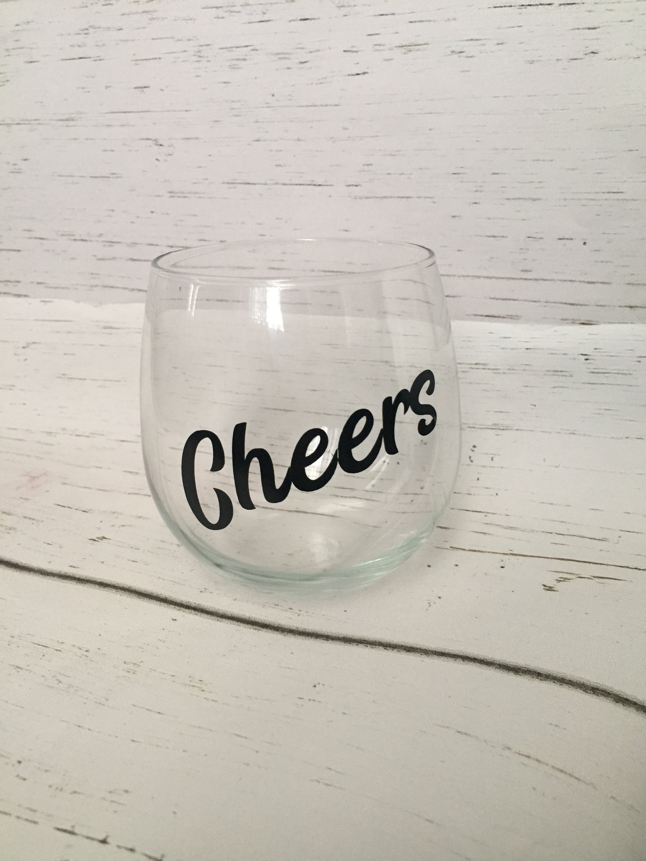 Cheers Stemless Wine Glass 16oz Etsy