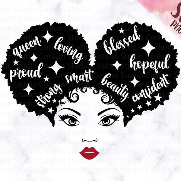 Afro Puff Queen Stern SVG, Afro Puff Mädchen SVG, Queen Girl svg Schnittdatei, png sublimationsfertig, Afro Puff svg, hübsches Mädchen, schwarze Lady Diva