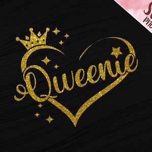 Qweenie SVG vector, Queen Design per camicia, Cricut cut file, Sublimazione pronta per Shirt, His Queen, Her King, Stars glittery svg png