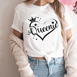 Vettore Queenie SVG, Queen Design per camicia, file di taglio Cricut, sublimazione pronta per camicia, sua regina, suo re, stelle glitterato svg png
