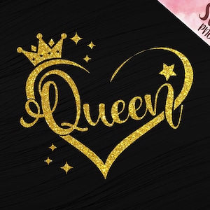Queen SVG vector, Queen Design voor shirt, Cricut cut file, Sublimation ready for Shirt, His Queen, Her King, Stars glittery svg png