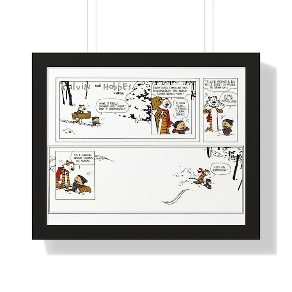 Calvin and Hobbes Last strip Let's Go Exploring Framed Horizontal Poster great for gift, anniversary, print, art